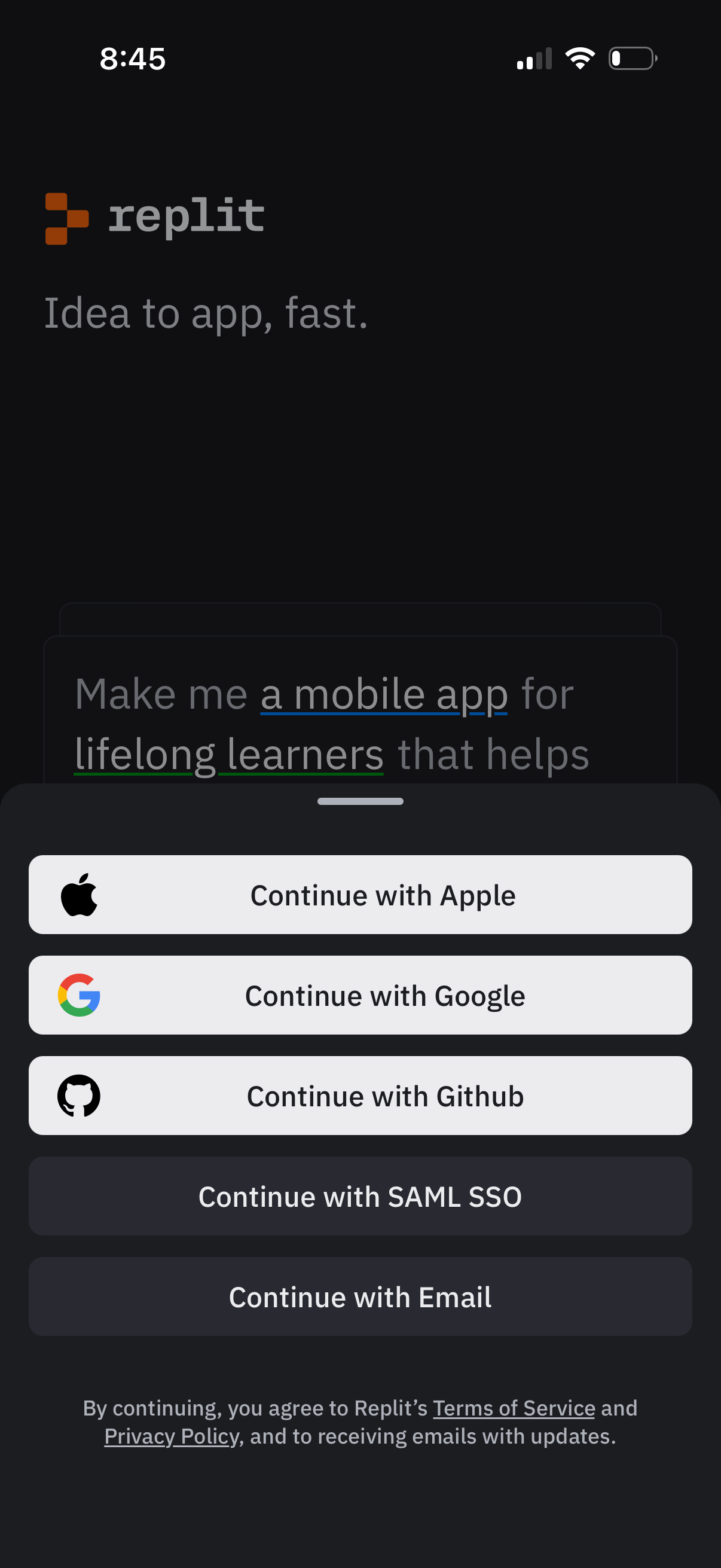 replit onboarding screenshot